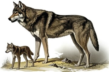 Obraz premium wolf and its cub in a forest setting. Generative AI