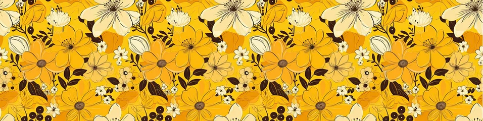Foto op Canvas Yellow floral pattern banner. Bright flowers flat lay. AI generative art © virginna