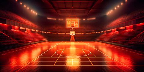 the basketball court at the arena background with lights