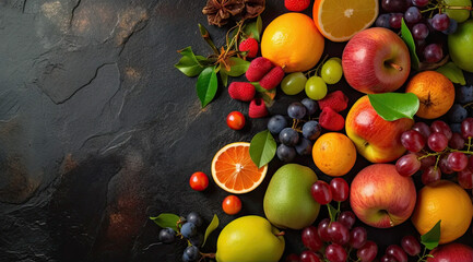 Fruits on slate background