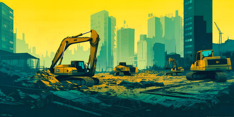 construction site with excavators in the background