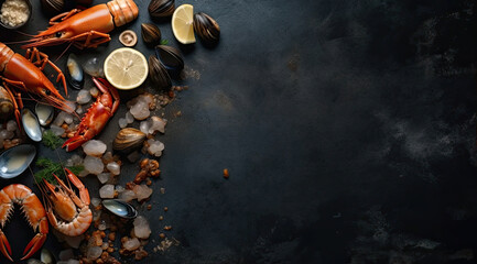 Slate seafood background, top left placement.