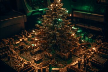 A Christmas tree made of circuit boards. Generative AI