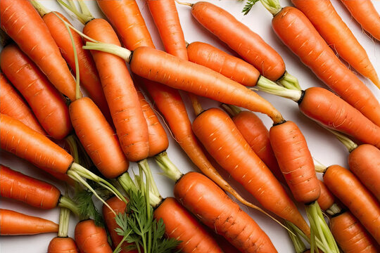 Quality Carrots on White Background Shot from Bottom Right.