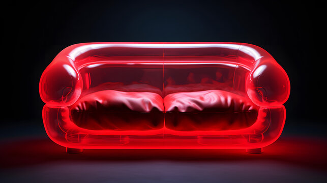 Red inflatable sofa transparent on black