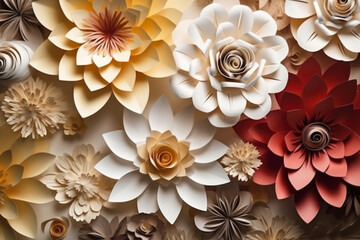 Seamless Paper Craft, layered art of flowers, copyspace. AI generative