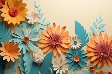 Schilderijen op glas Seamless Paper Craft, layered art of flowers, copyspace. AI generative © SANGHYUN
