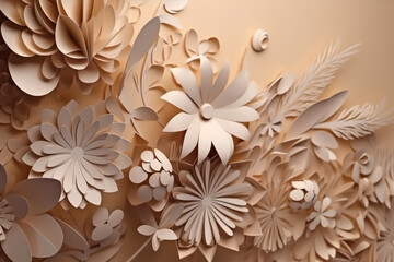 Seamless Paper Craft, layered art of flowers, copyspace. AI generative