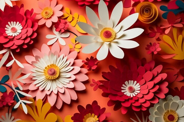 Fototapeta na wymiar Seamless Paper Craft, layered art of flowers, copyspace. AI generative