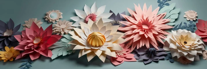Foto op Plexiglas Seamless Paper Craft, layered art of flowers, copyspace. AI generative © SANGHYUN