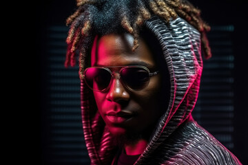 A man with dreadlocks wearing sunglasses and a hoodie