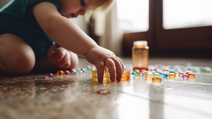 A Young Toddler Has Found Some Prescription PIlls At Home - Generative AI.