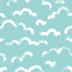 Vector seamless pattern with clouds. Dry brush hand drawn linear artistic cloud shapes as a repeatable background. Artistic wallpaper.