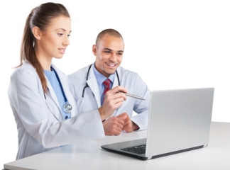 Portrait of Doctors Looking at Laptop