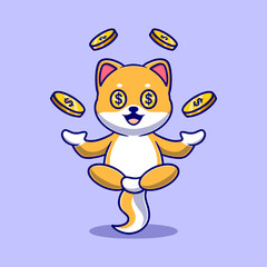 Free vector cute dog with coin cartoon icon illustration. animal icon concept isolated. flat cartoon style