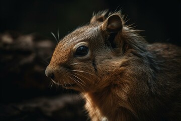 A squirrel-like mammal native to Europe and Asia, characterized by a bushy tail and distinctive stripes on its face. Generative AI