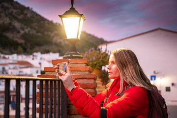 woman strolling in picturesque village of  Mijas. Costa del Sol  Andalusia  Spain