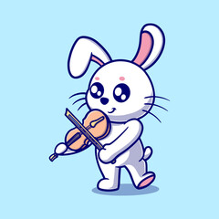 Free vector cute bunny playing violin cartoon icon illustration. animal icon concept isolated. flat cartoon style