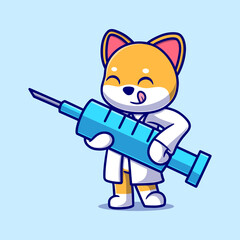 Free vector cute doctor dog cartoon icon illustration. animal icon concept isolated. flat cartoon style