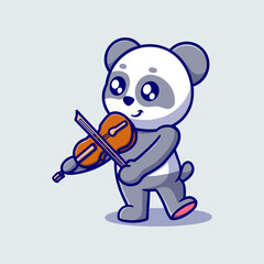 Free vector cute panda playing violin cartoon icon illustration. animal icon concept isolated. flat cartoon style