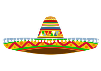 Colorful traditional Mexican sombrero hat. Vector.