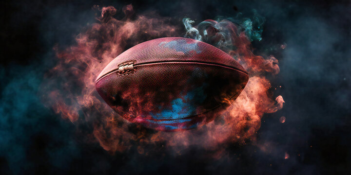 an image of a football ball flying through the air with black smoke