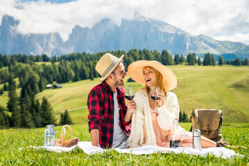 Couple of tourists enjoying a trip in the nature