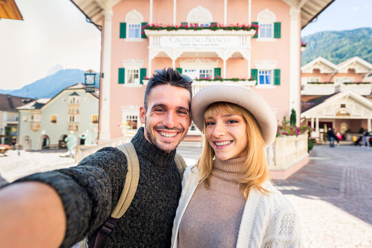 Couple taking selfie while travelling