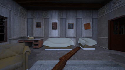 廃墟の荒れた室内