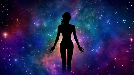 illustration, the silhouette of the spirit of the goddess of the universe of the galaxy, generative ai