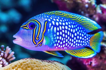 colorful fish swimming among coral reefs. Generative AI