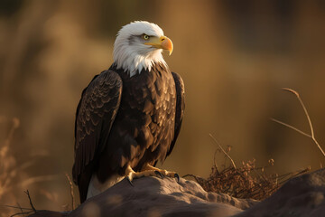 Bald Eagle (North America) - A symbol of the United States, known for its white head and brown body, and can be found near water sources (Generative AI)