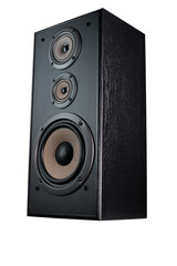 Obraz premium A speaker box in oak finish, against a white background for easy extraction.