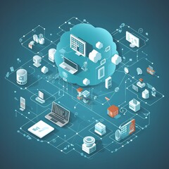 Concept about cloud computing, applications, storage, services online. generative ai