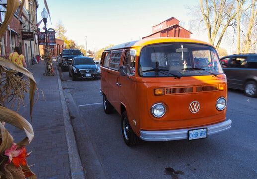 port perry, canada - 23 October 2022: vintage volkswagen type 2 westfalia parked on street