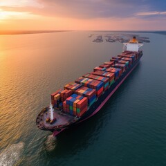 Fototapeta premium Container ships are used in import and export as well as commercial logistics.By crane, trade port. generative AI