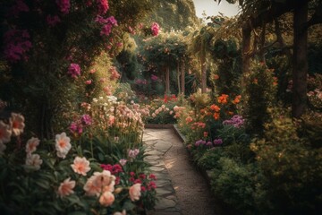 A stunning garden full of enchanting flowers. Generative AI