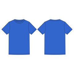 Blank Blue T-shirt Design Vector Transparent Template, Front and Back View	