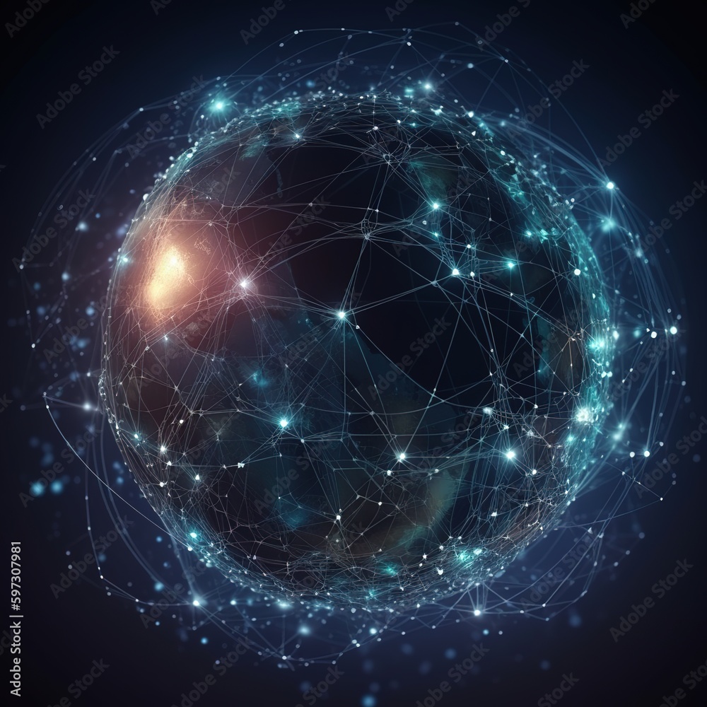 Poster global internet world technological network digital communication and global networking. generative 
