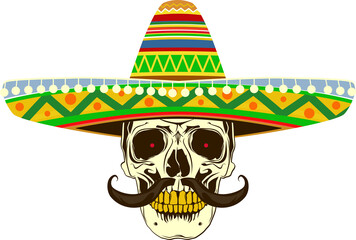 Skull with a sombrero on celebrating Cino de Mayo.
