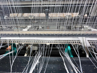 Close up view of the knitting machine