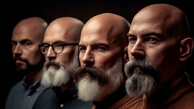 Generated AI image of four bald men portrait
