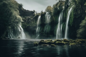 Scenic waterfall attraction. Generative AI