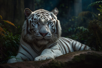Big white Tiger in jungle, Generative Ai.