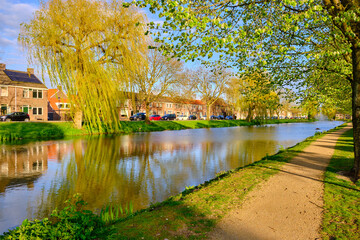 Culemborg, The Netherlands - April 25 2023. Triosingel canal in Dutch province of Gelderland on...