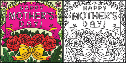 Happy Mothers Day Coloring Page Illustration
