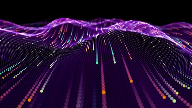 Data lake or ocean background. Looped. Particle terrain violet waves. Light trails. Big data. Abdominal membrane.