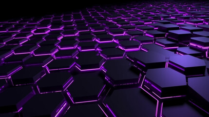 Futuristic Purple Luminous Hexagons on Abstract Dark Surface Generative AI