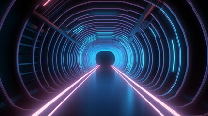 Futuristic Technology Tunnel with Digital Neon Lights Generative AI