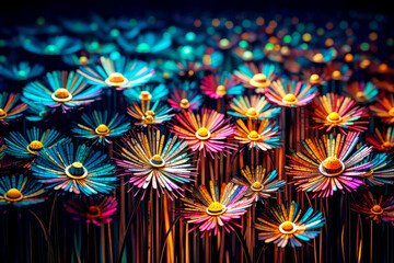 Colourful flower candles in the night. Close up. Generative AI.